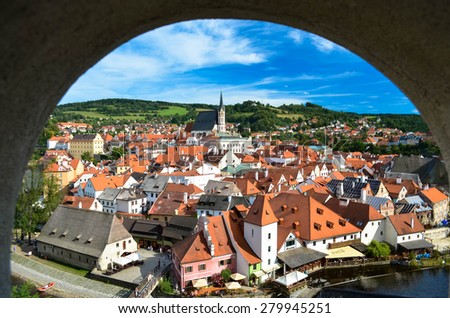 View of Cesky Krumlov from a Window Royalty-Free Stock Photo #279945251