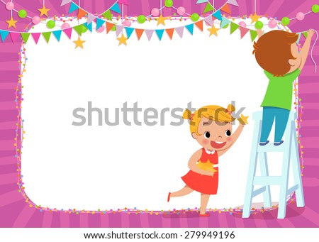 illustration of children decorating for a party