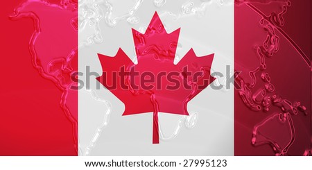 Flag of Canada, national country symbol illustration with world map, metallic embossed look