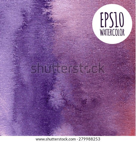 Watercolor bright background in violet and red gradient colors. Abstract handmage background for invitation or wedding cards. Vector illustration EPS10.