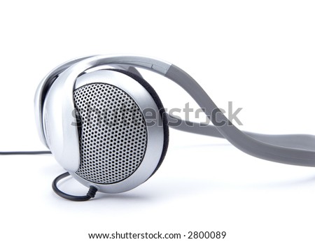 Silver audio head-phones isolated on white background