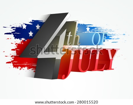 3D glossy text 4th of July on national flag color splash background for American Independence Day celebration.