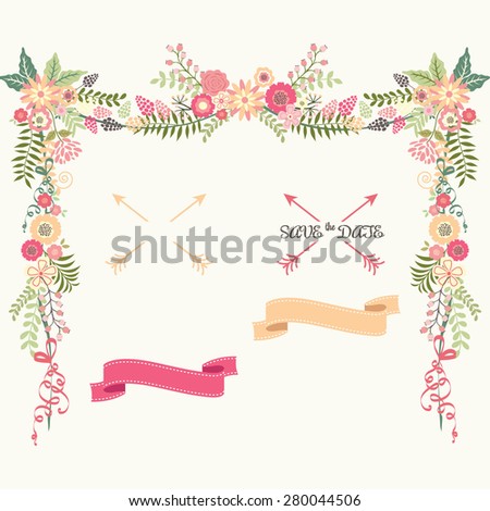 Wedding Floral Elements. Save the Date Invitation.