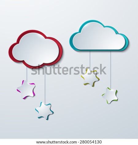 Vector modern clouds with stars on light background