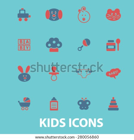 kids icons set, vector