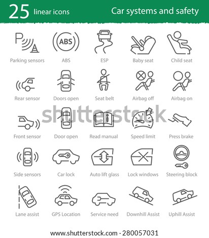 Vector thin line car interface and electronic safety systems icons	 Royalty-Free Stock Photo #280057031