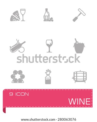 Vector Wine icon set on grey background