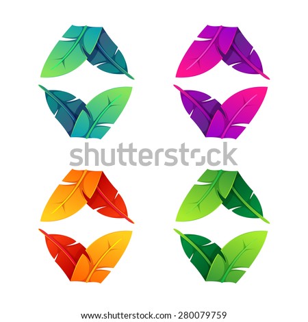Colorful feathers set, vector design vector template.