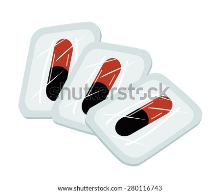 Medical Concept, Illustration of Medical Capsules in Blister Packs Isolated on White Background.
