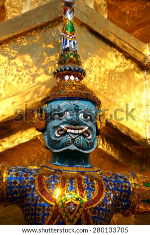 Picture from Wat Phra Kaew famous place and landmark of Thailand, Temple Guardian at Wat Phra Kaeo Bangkok, Thailand