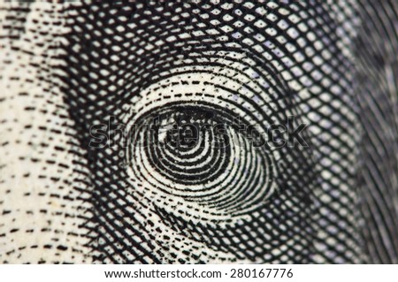 Eye on a banknote of dollar USA, Macro
