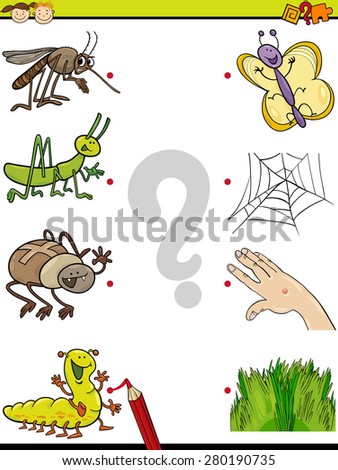 Cartoon Vector Illustration of Education Element Matching Game for Preschool Children with Insects