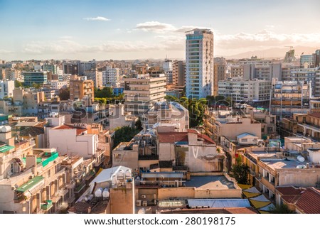 Aerial view of Nicosia city, Cyprus. Royalty-Free Stock Photo #280198175