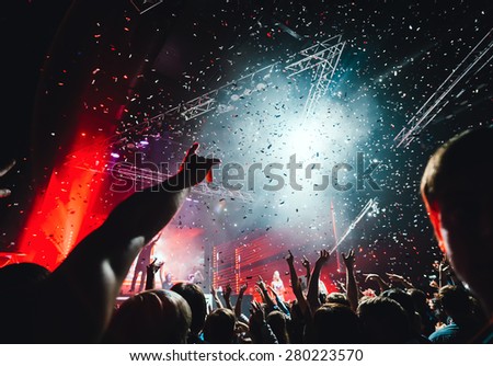Night club party crowd hands up Royalty-Free Stock Photo #280223570