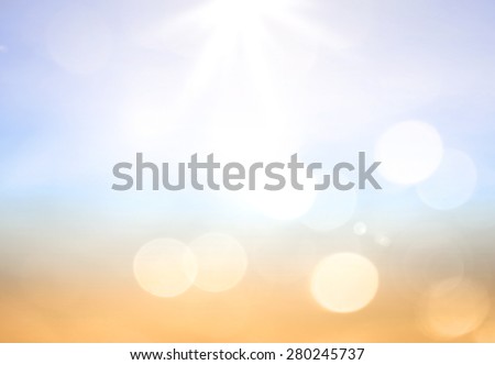 Summer holiday concept: Abstract bokeh light and blurry beautiful blue sky and beach sunrise background