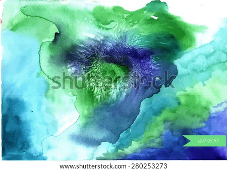 Watercolor traced green and blue background. Vector illustration