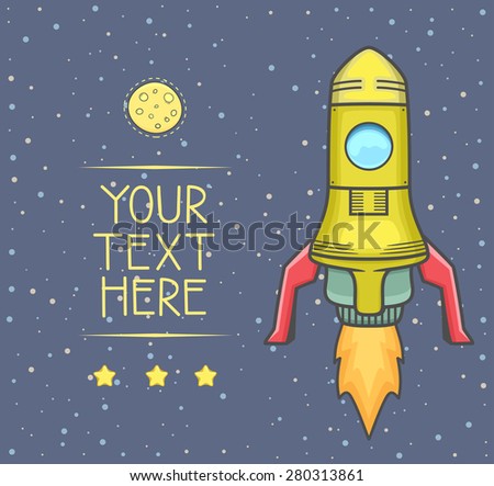 Rocket launch into space with stars and planet in background. copy space for your text. Vector Illustration.
