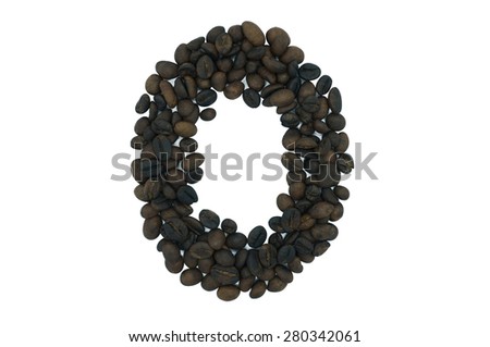 O, creative alphabet from coffee bean isolated on white background