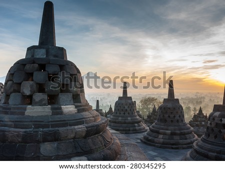 Sunrise at Borobudur Temple, Yogyakarta, Java, Indonesia.
