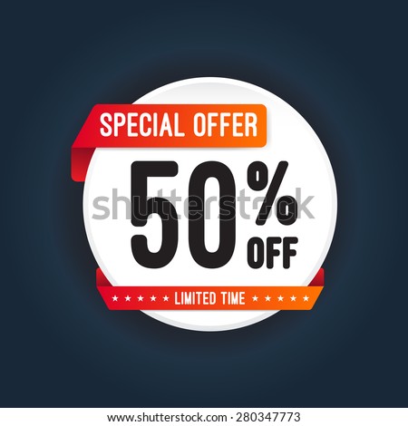 Special Offer 50% Off Round Sticker Royalty-Free Stock Photo #280347773