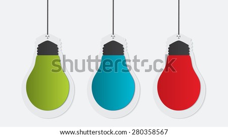 Set of three colorful paper bulbs. Vector illustration