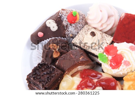 sweet color desserts isolated on the white background