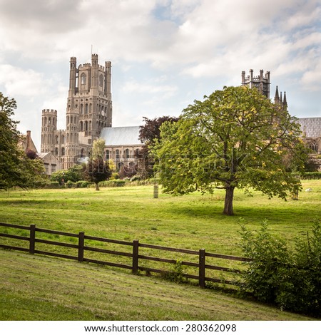 Ely Cathedral, England. The medieval cathedral in the East Anglian city of Ely, also known as the Ship of the Fens. Royalty-Free Stock Photo #280362098