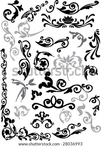 floral ornament elements collection isolated on white background