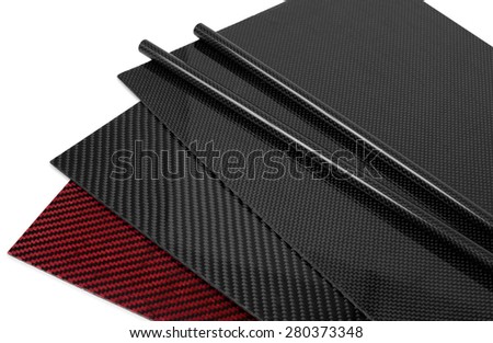 Carbon fiber, carbon-kevlar composite sheet. Carbon fiber tube. Texture.