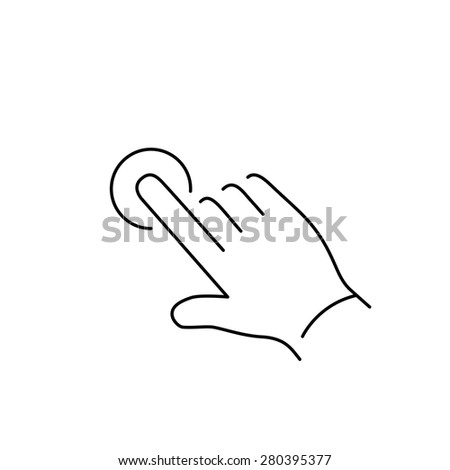 vector modern flat design linear icon of one finger tapping hand gesture | black thin line pictogram isolated on white background