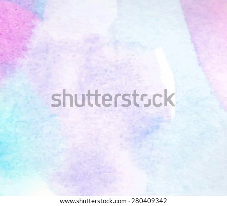 Watercolor blue violet pink hand drawn paper texture background. Wet brush painted abstract vector illustration. Pastel design card for banner, wallpaper, decoration, web, print. Colorful art template