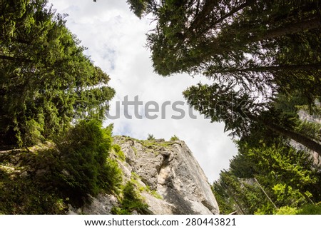 Landscape from Bucegi Mountains near Padina plateau and Ialomita cave. Fish eye lens effects