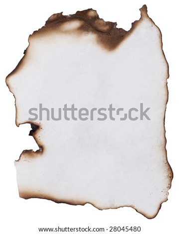 burnt paper over white background