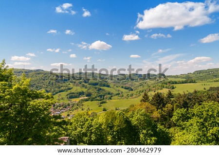 View of Spring landscape in Odenwald, Germany Royalty-Free Stock Photo #280462979