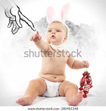 Baby with Bunny Ears and candy