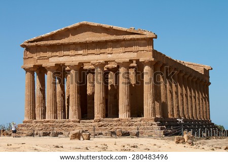 An ancient Greek Doric temple of Concordia in Agrigento, Sicily, Italy