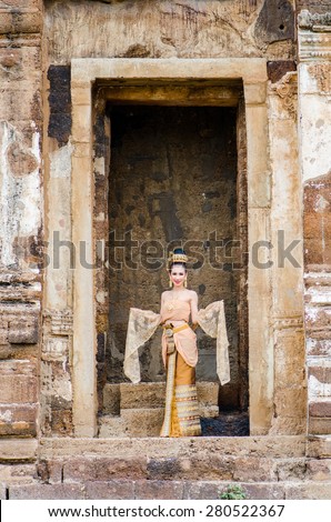 Thai woman dressing traditional.  Wearing on important Day, New Year's Day/ Culture traditional Day