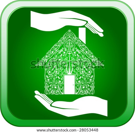 Vector of green home in open hands