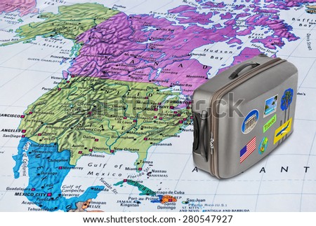 America map and case with stickers (my photos) - travel background