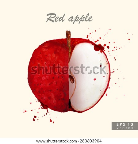 Hand-drawn watercolor red apple