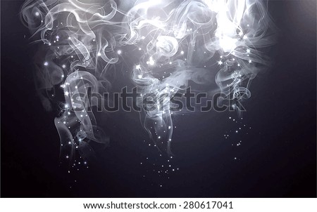 Sparks and smoke light from above background. Vector version