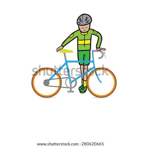 Man and racing bicycle cartoon vector