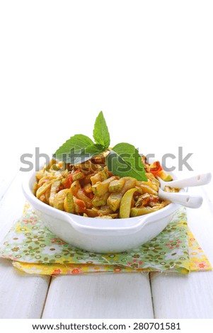 ragout of zucchini and tomato with garlic and basil