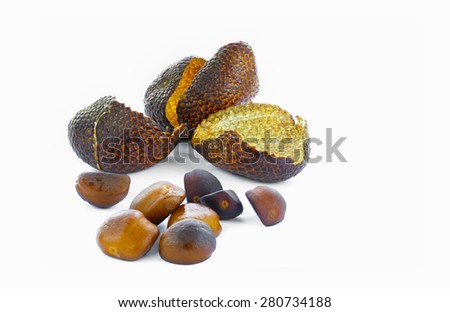 Close view of  snake skin fruit's seeds and  peel