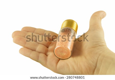 Nail glitters on hand isolated with clipping path on white background
