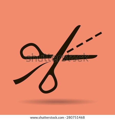 Scissors with cut lines isolated