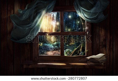 Magic window with fairy forest Royalty-Free Stock Photo #280772807