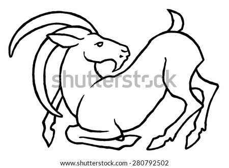 stylized decorative goat - vector hand drawing for sign logo 