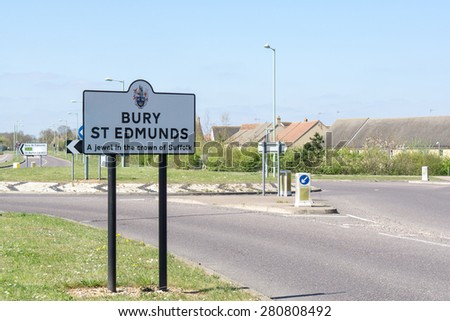 Road sign for Bury St Edmunds, Suffolk, England