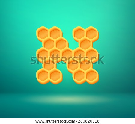 Honey vector capital letter N for holiday card illustration